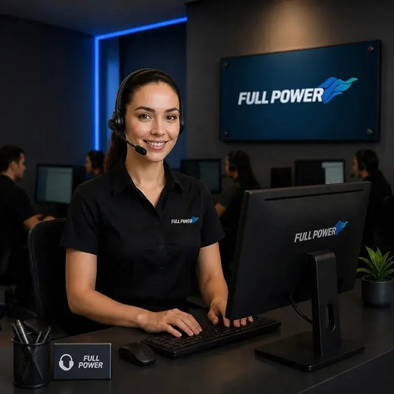 Atendente da equipe FullPower Turbo pronta para ajudar